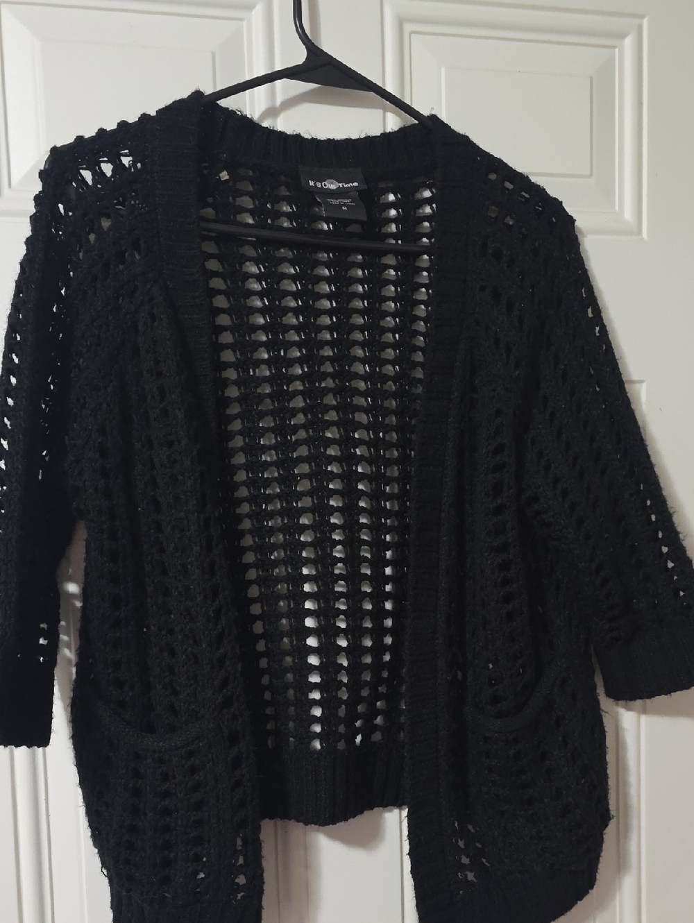 It's Our Time Black Open-Knit Cardigan with Pockets